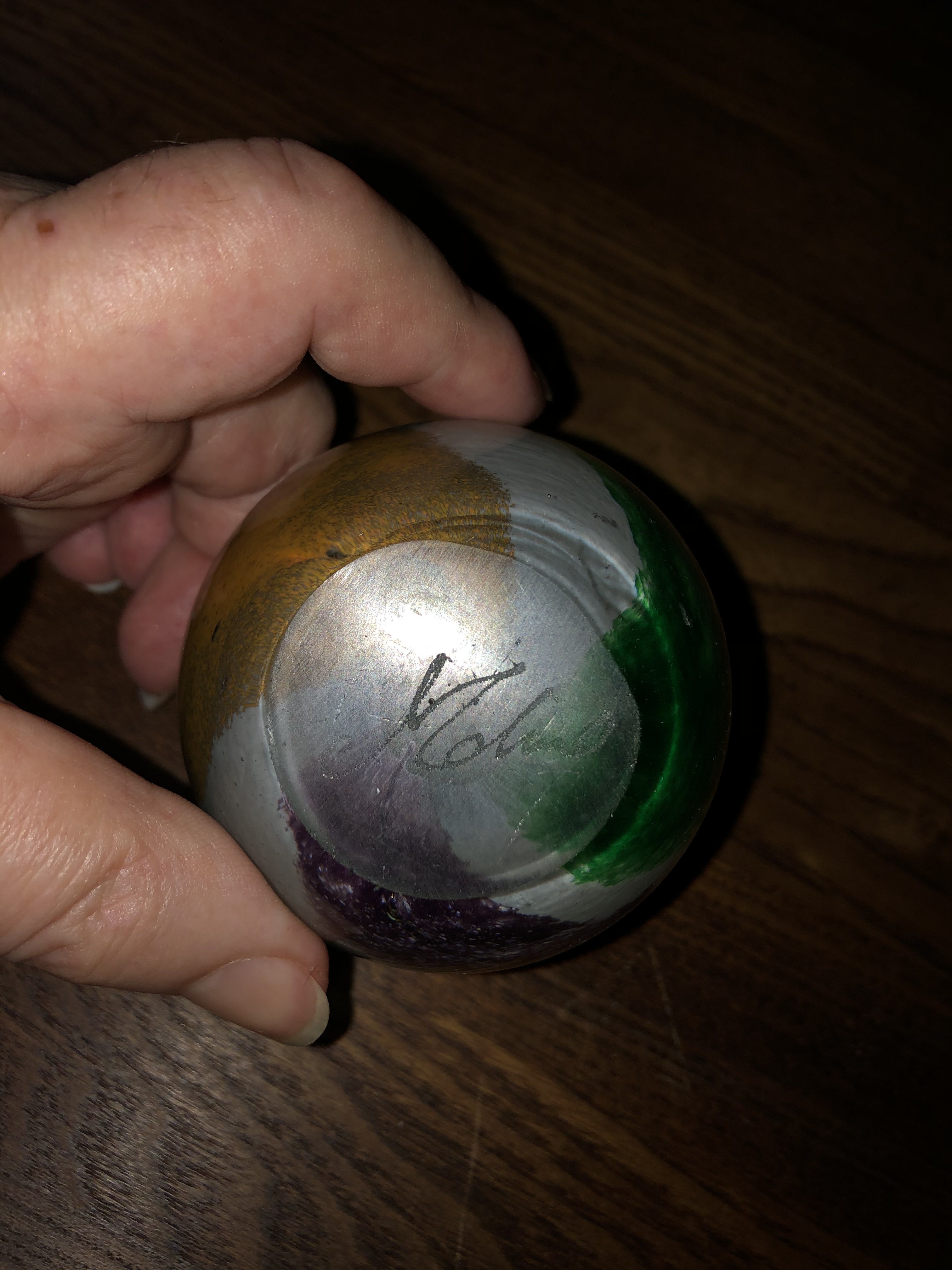 Glass paperweight signed