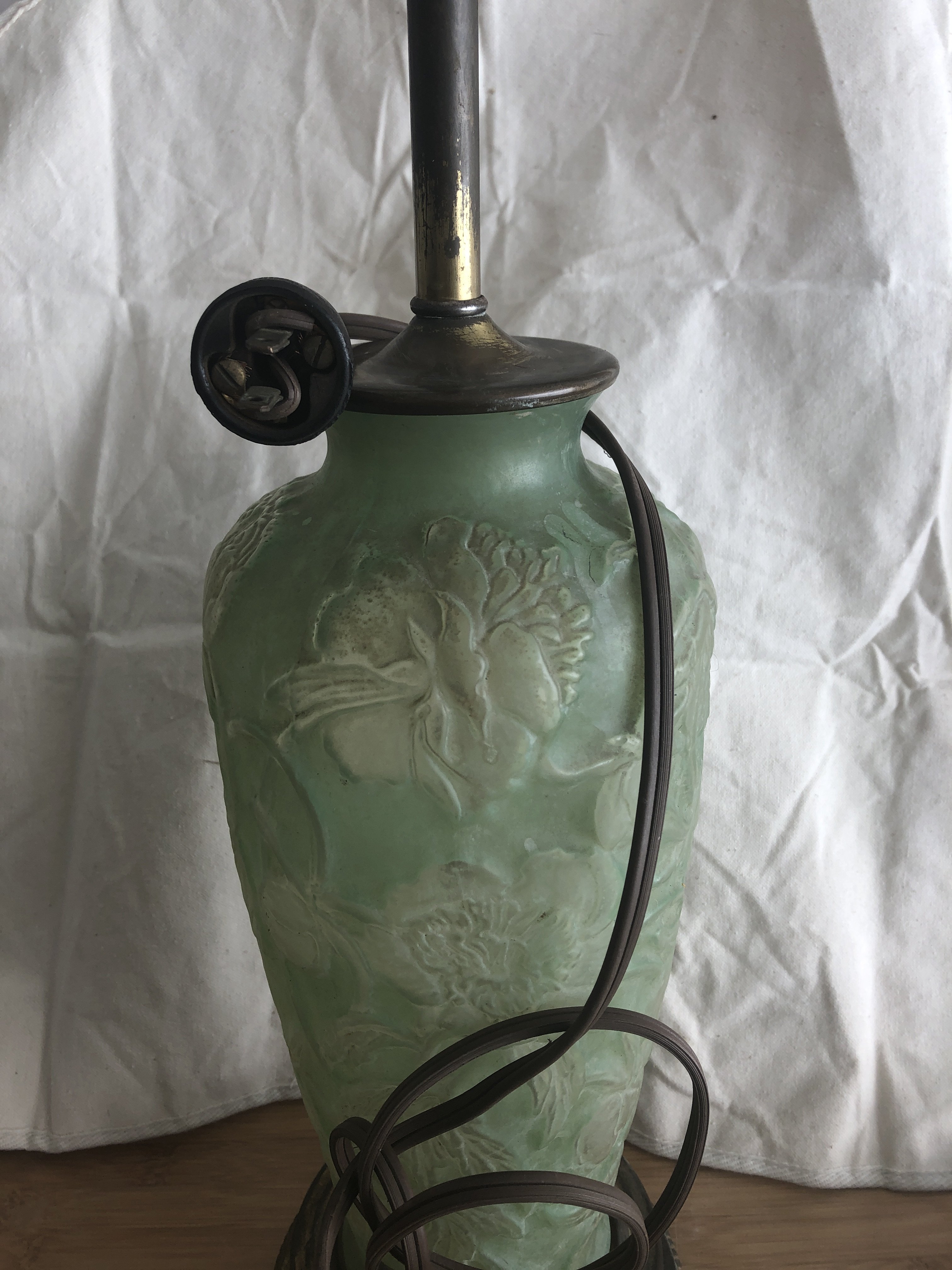 Green pressed glass lamp