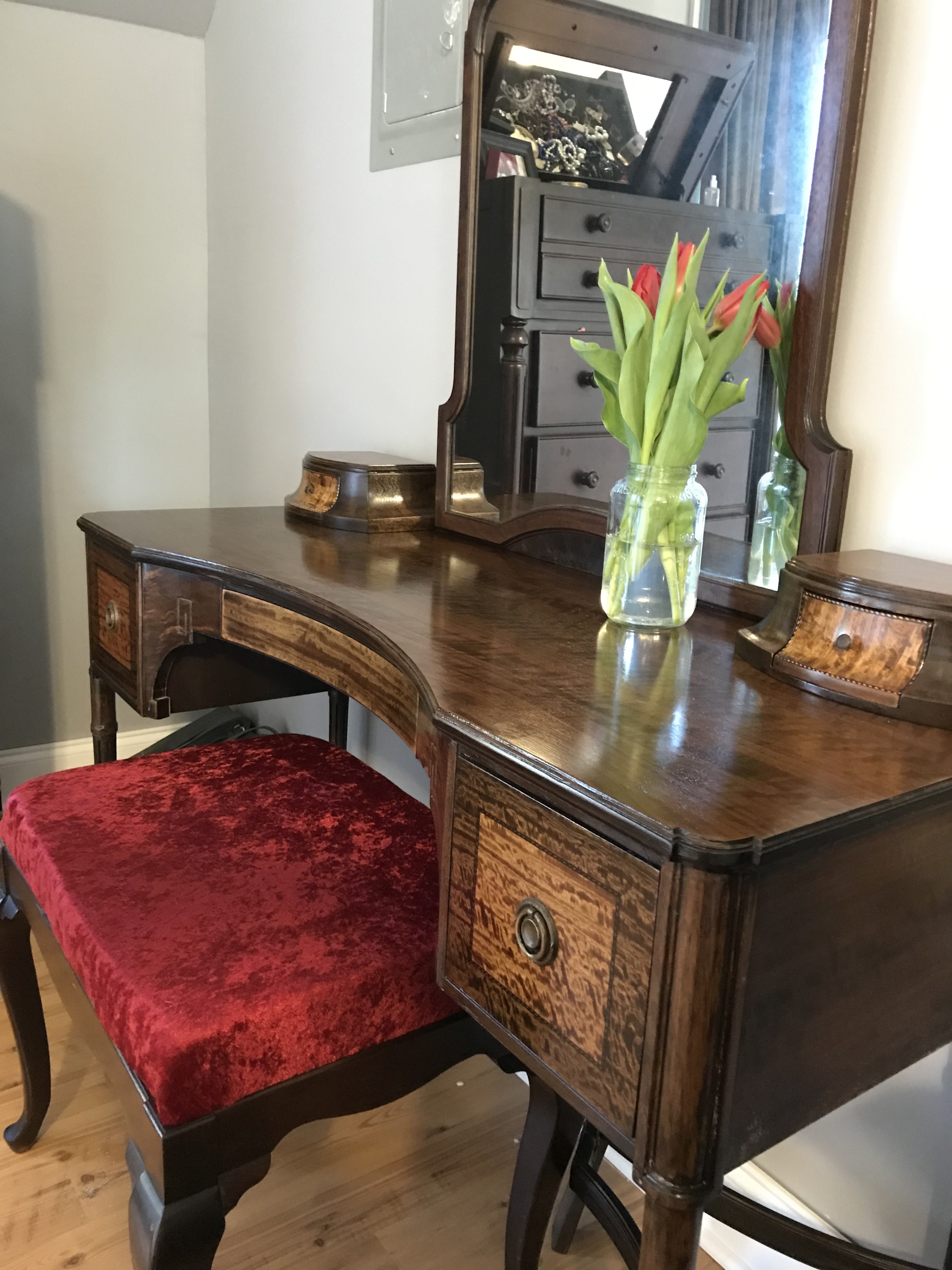 I just finished restoring this Berkey and Gay vanity. Can anyone help me gauge this old it is?