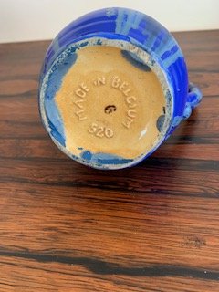 made in belgium blue drip glazed jug