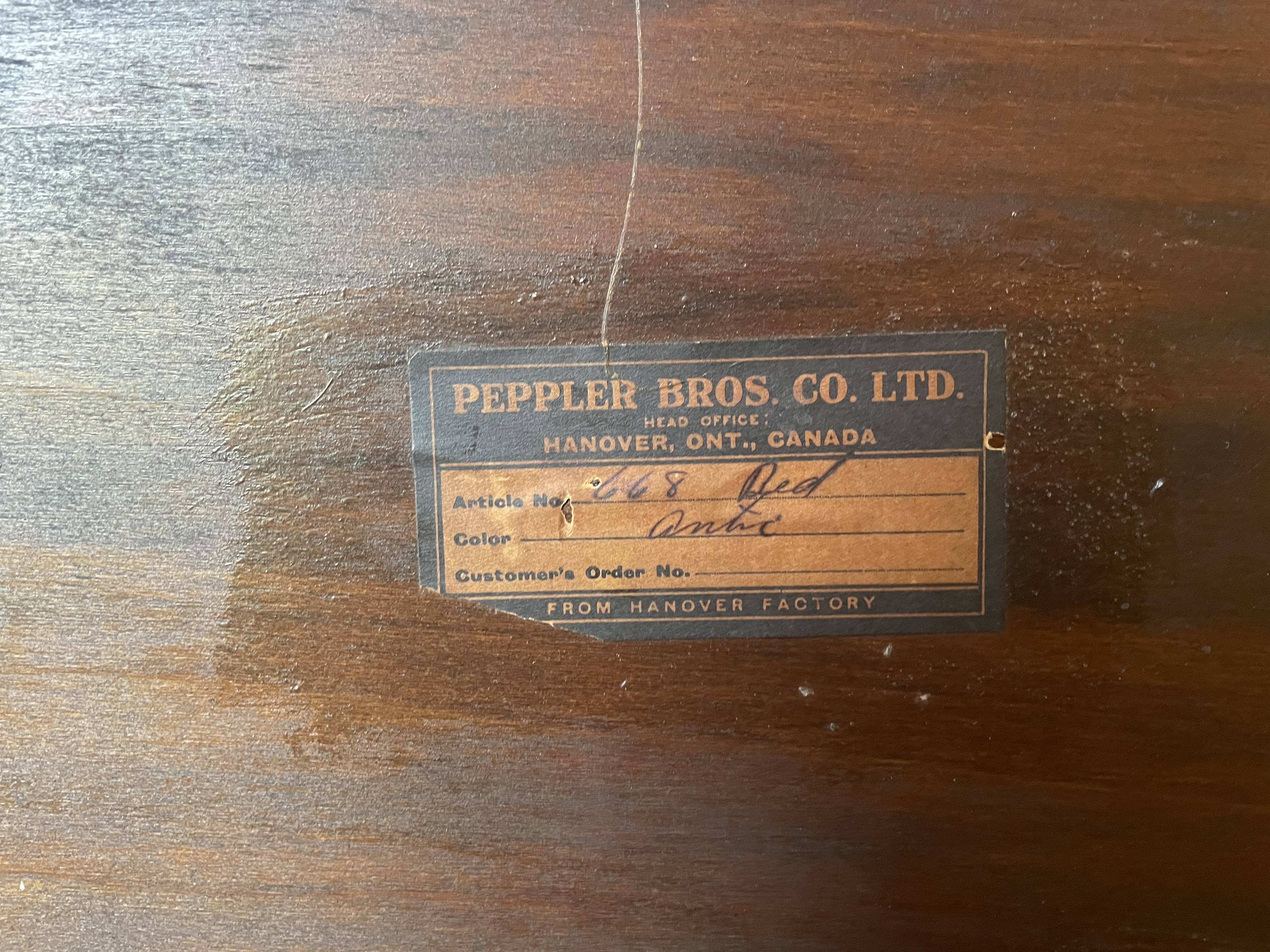 Pepplers Bed Label