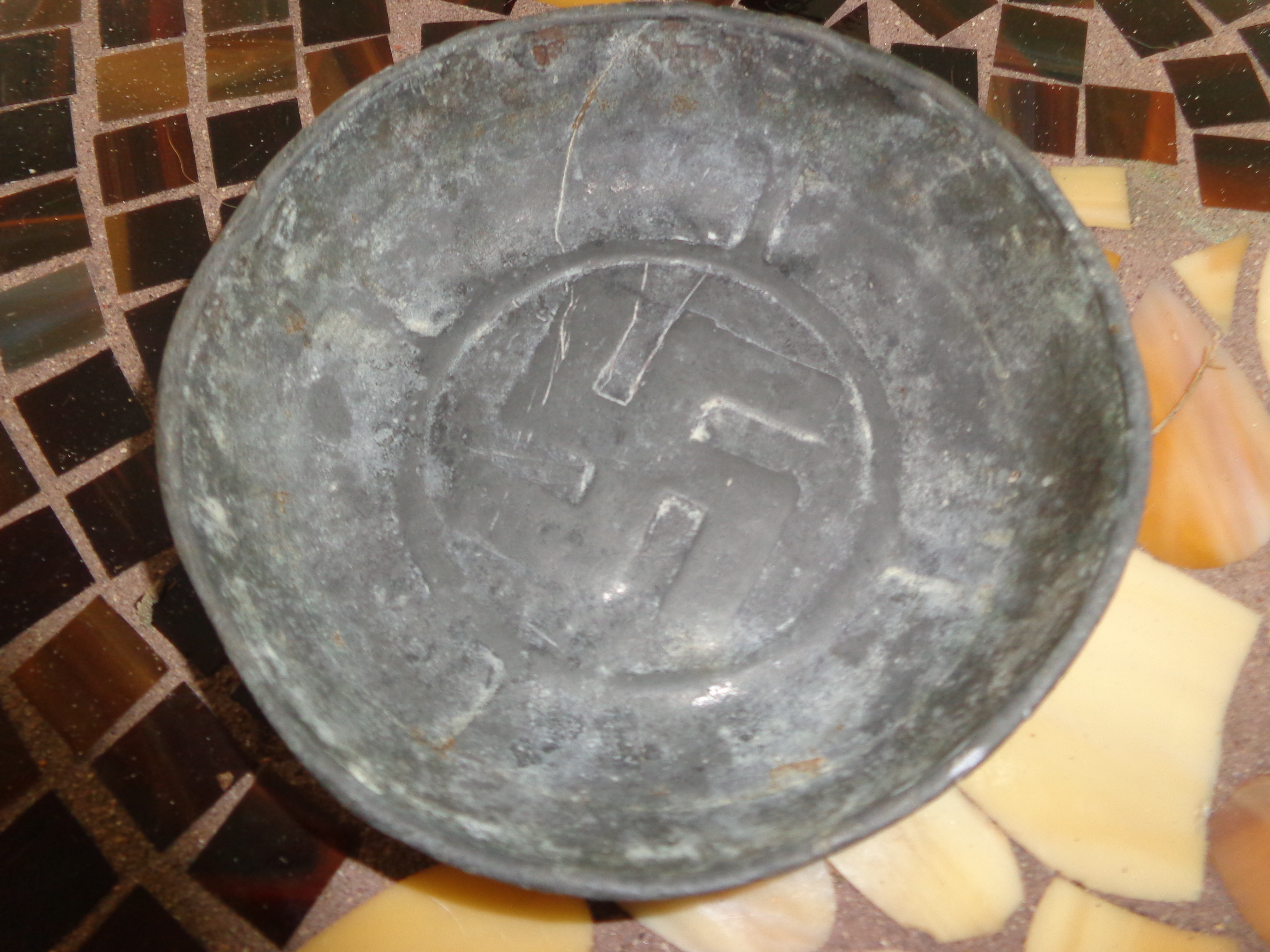 Swastika9whirling logs) heavy pewter bowl Antiques Board
