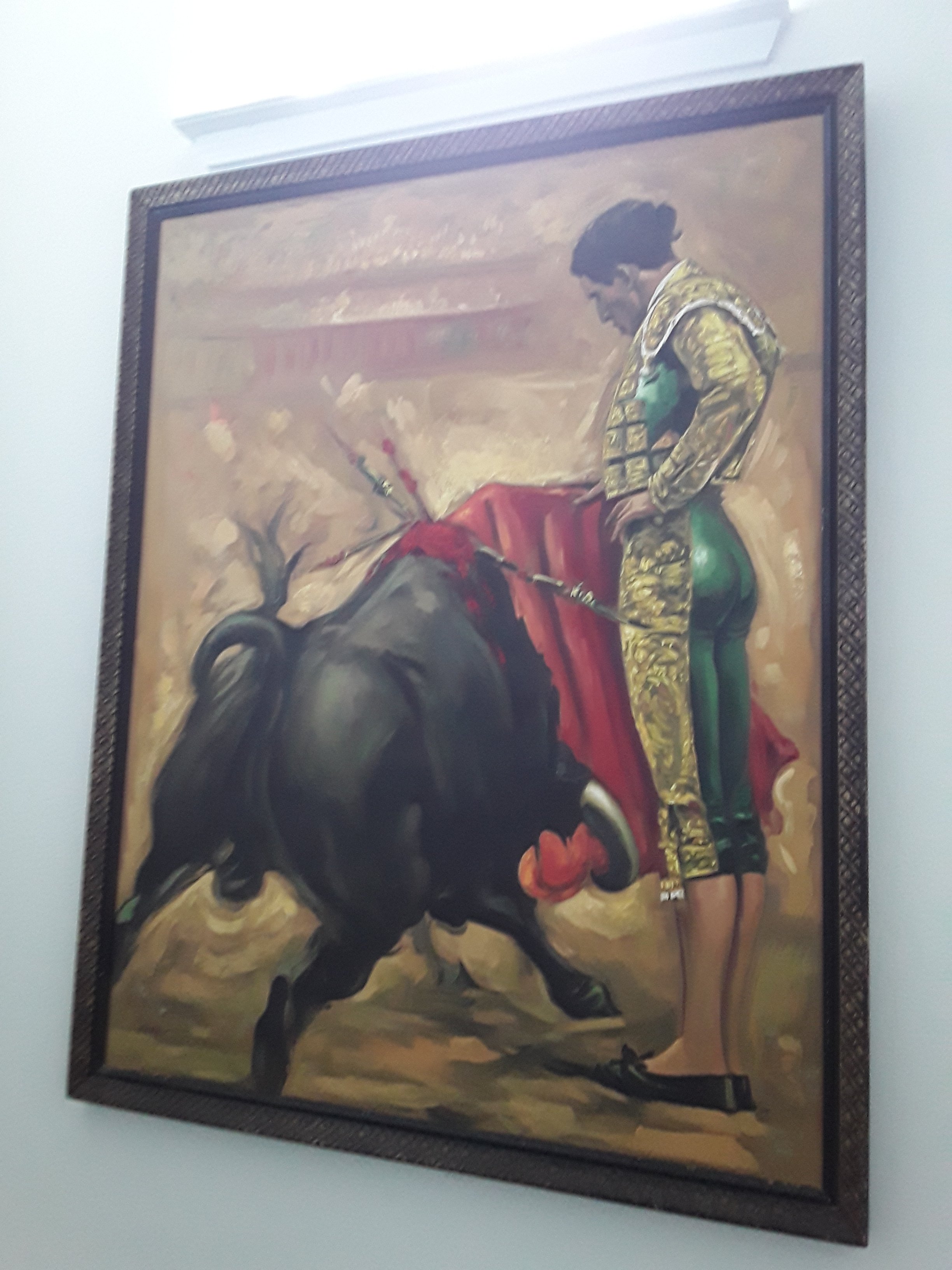"The bull fighter." Need help identifying the artist of orgin of this painting its signed Ocampose