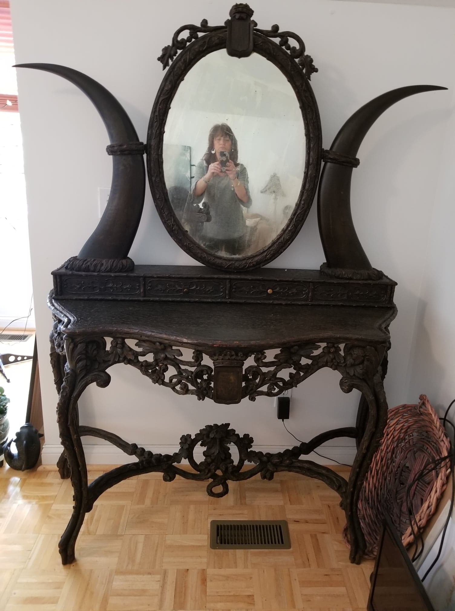 Unusual Antique Vanity w/ horns