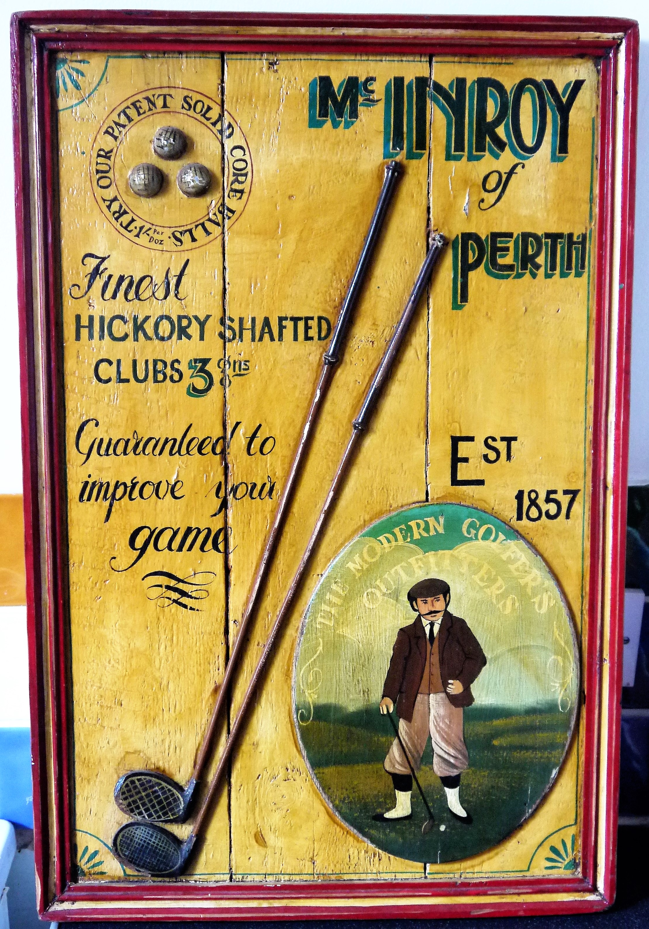 Wooden Golf Advertising Board McInroy of Perth Antiques Board