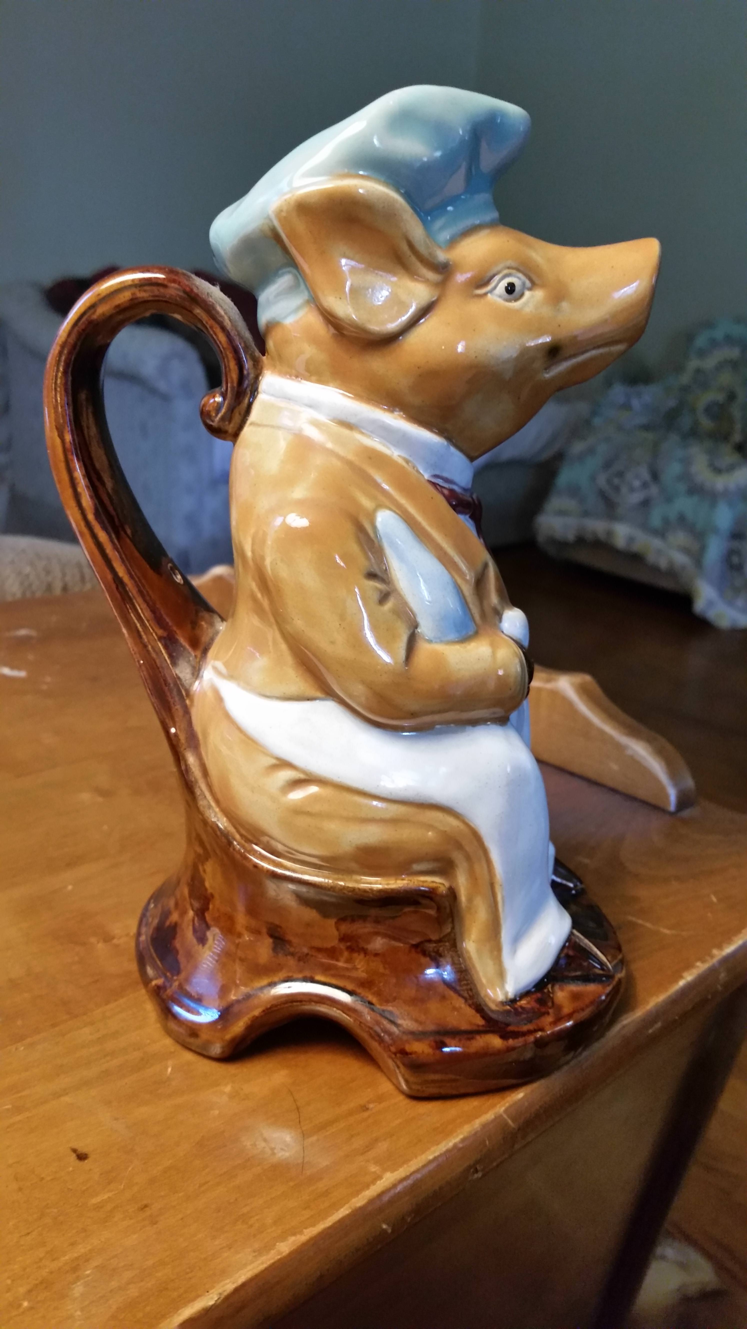 Pig Waiter Pitcher with hallmark help Antiques Board