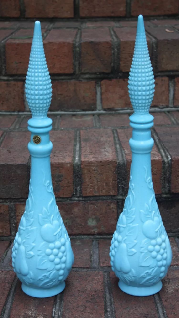 Blue Opaque Glass Bottle Antiques Board